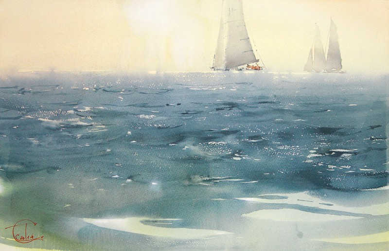 "The glare on the water" watercolor on paper, 35 x 56, 2014